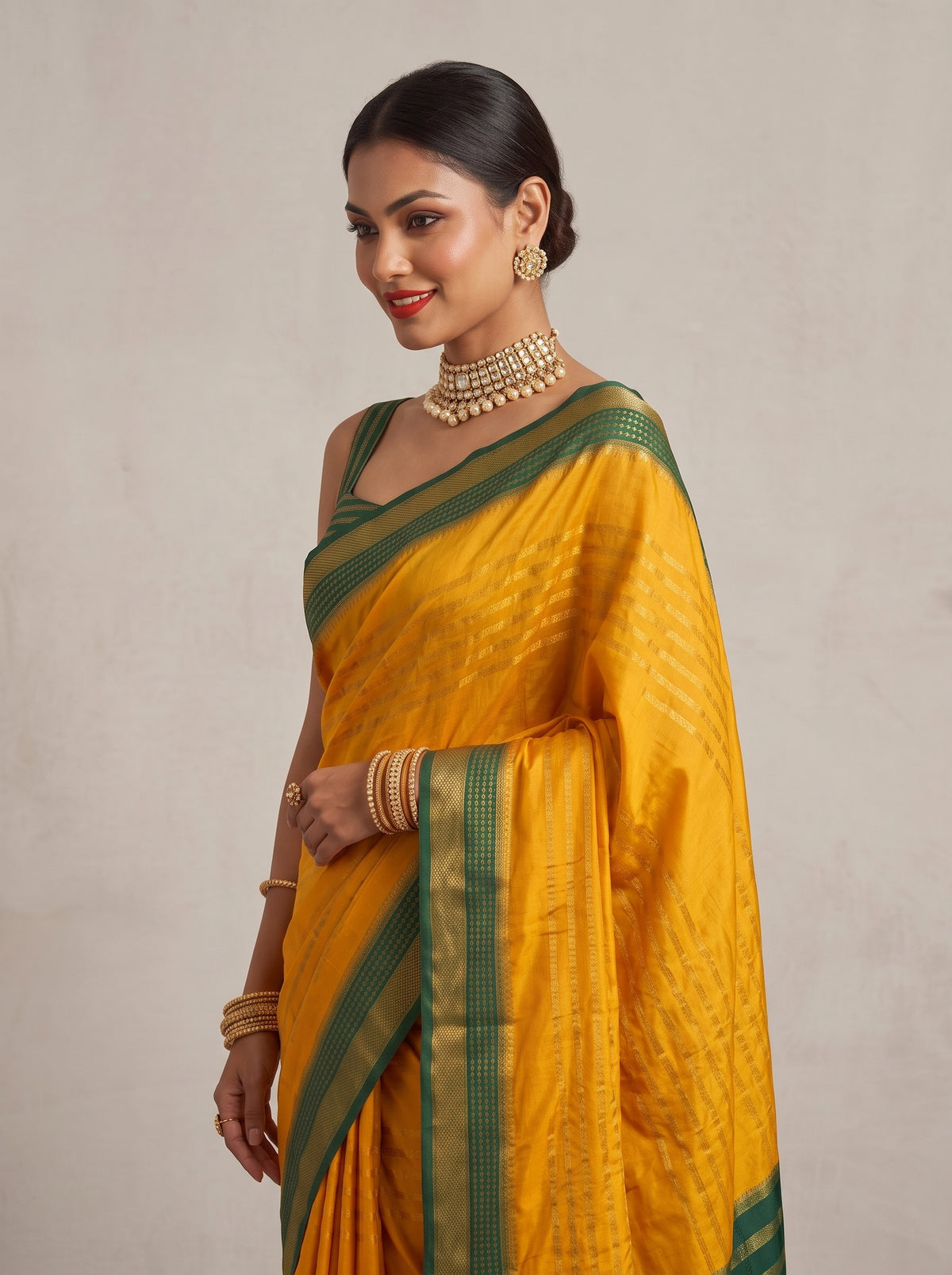 MIMOSA Mustard Mysore Silk Saree — pose 10 styling detail