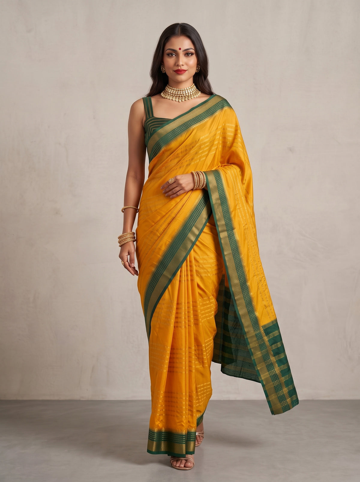 MIMOSA Mustard Mysore Silk Saree — pose 6 styling detail