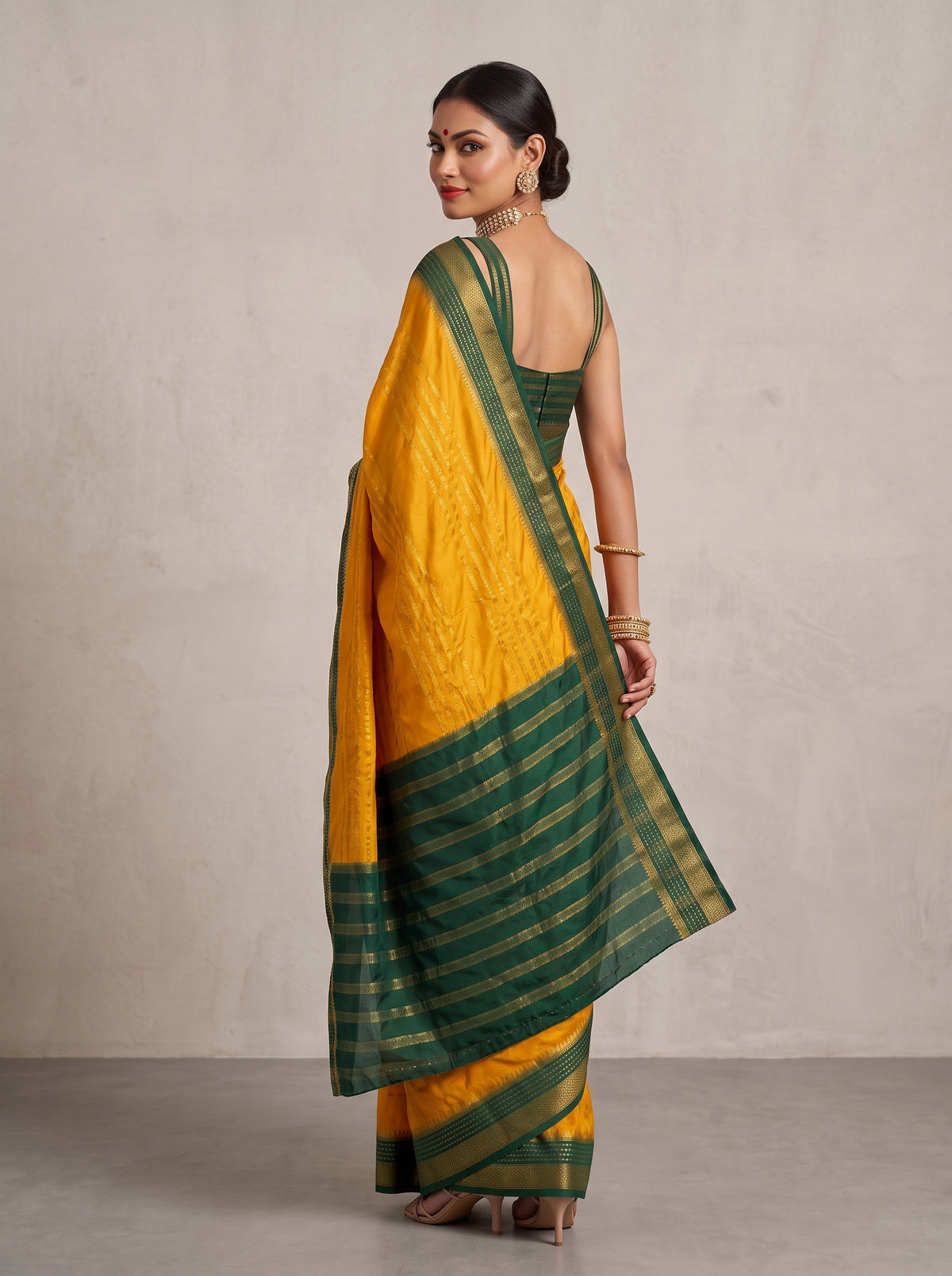 MIMOSA Mustard Mysore Silk Saree — pose 7 styling detail