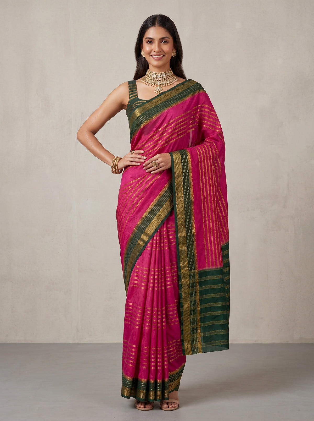 MIMOSA Strawberry Mysore Silk Saree — pose 4 styling detail