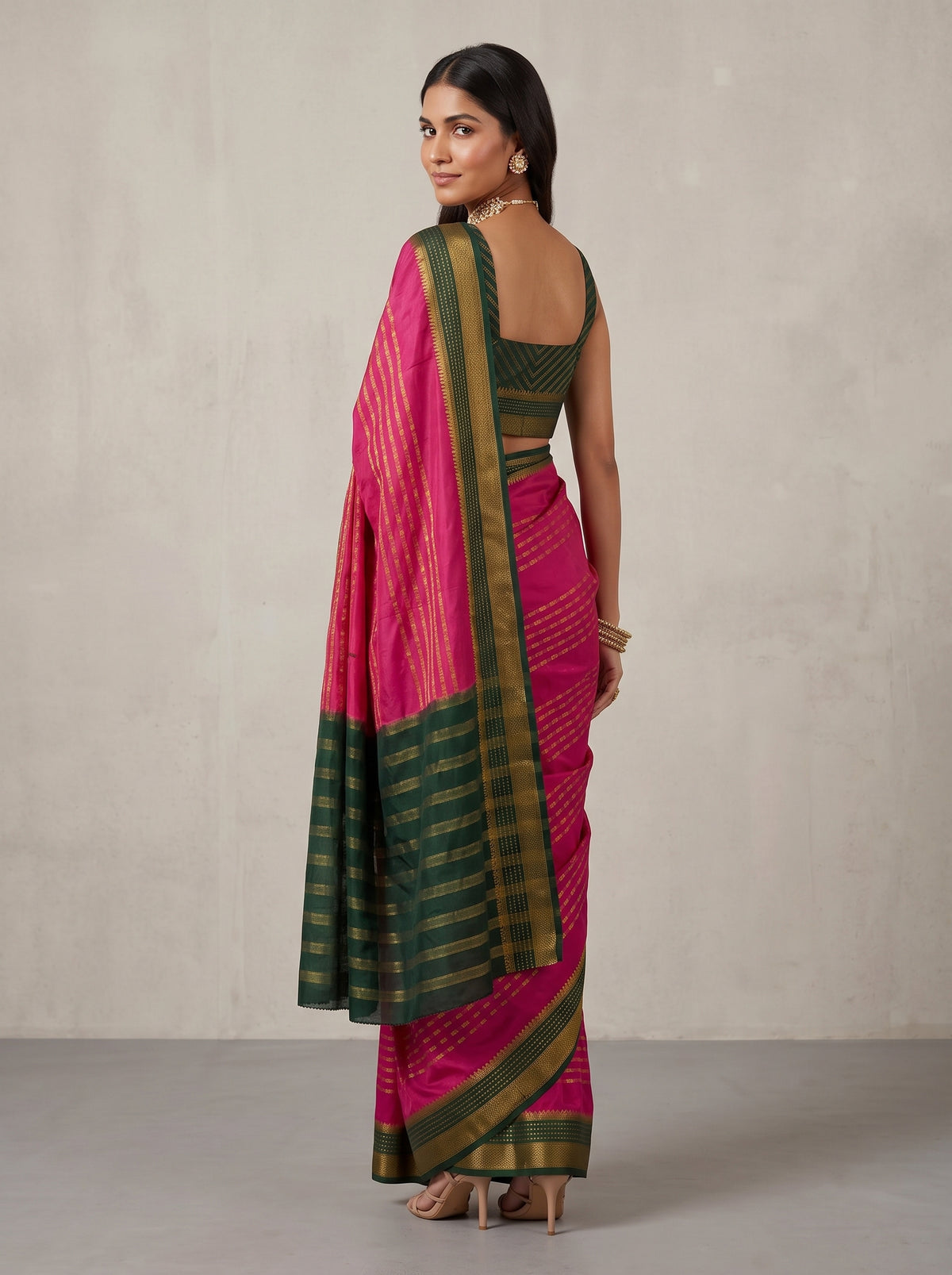 MIMOSA Strawberry Mysore Silk Saree — pose 7 styling detail