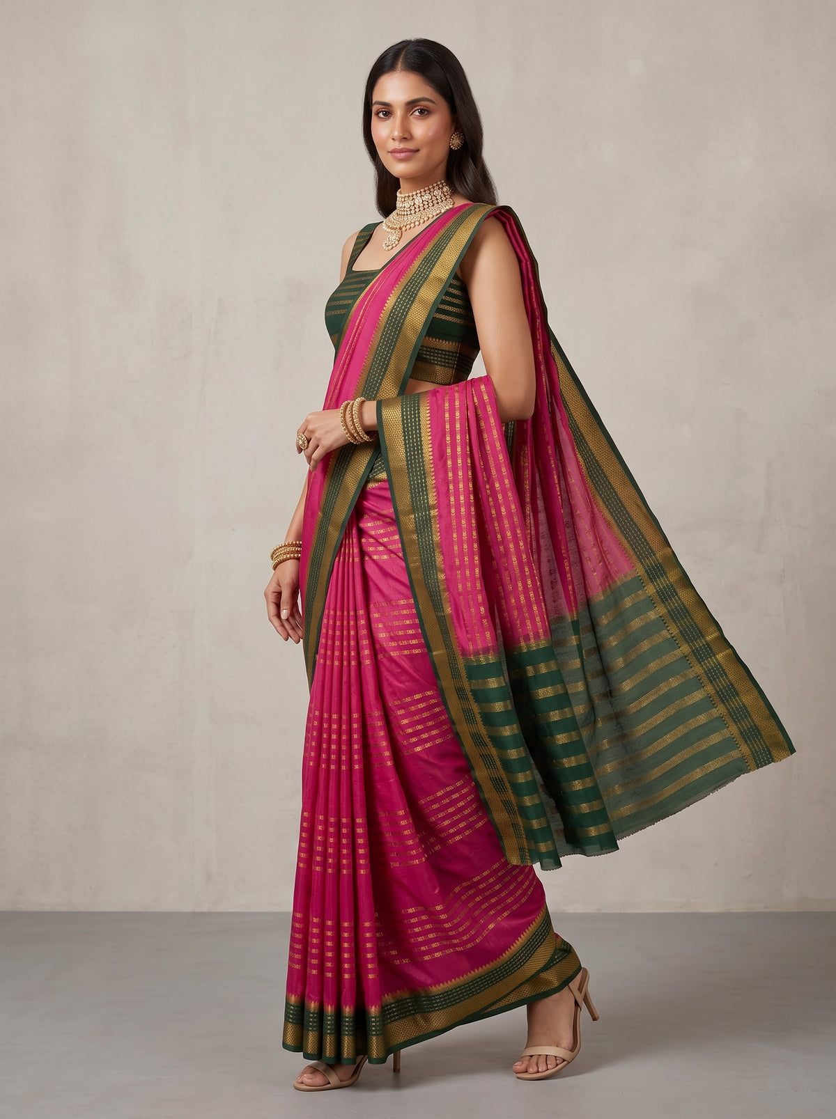 MIMOSA Strawberry Mysore Silk Saree — pose 9 styling detail