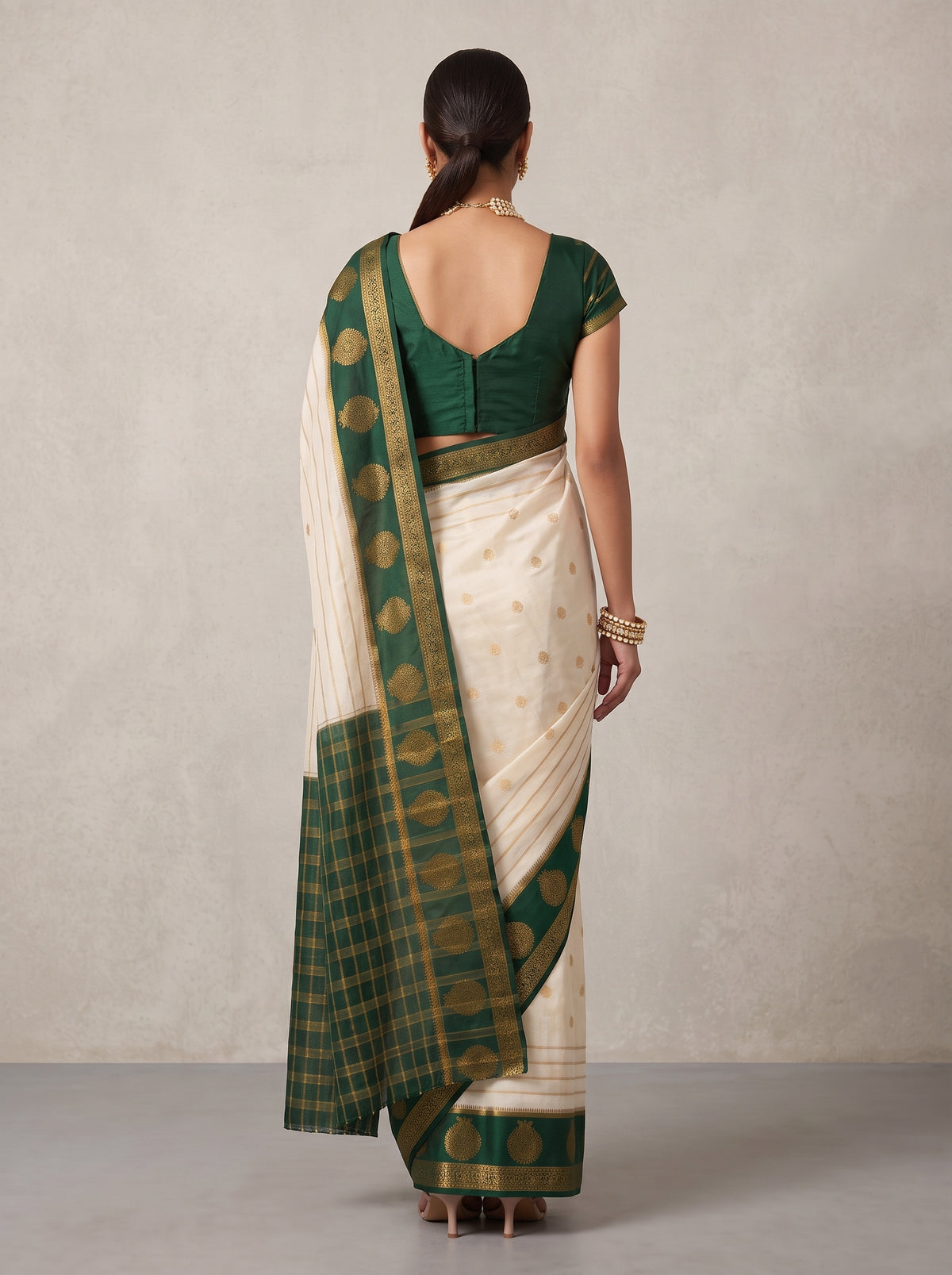 MIMOSA Half White Mysore Silk Saree — pose 2 styling detail