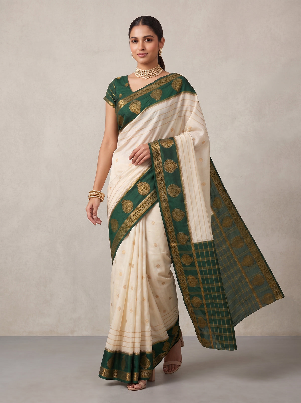 MIMOSA Half White Mysore Silk Saree — pose 6 styling detail