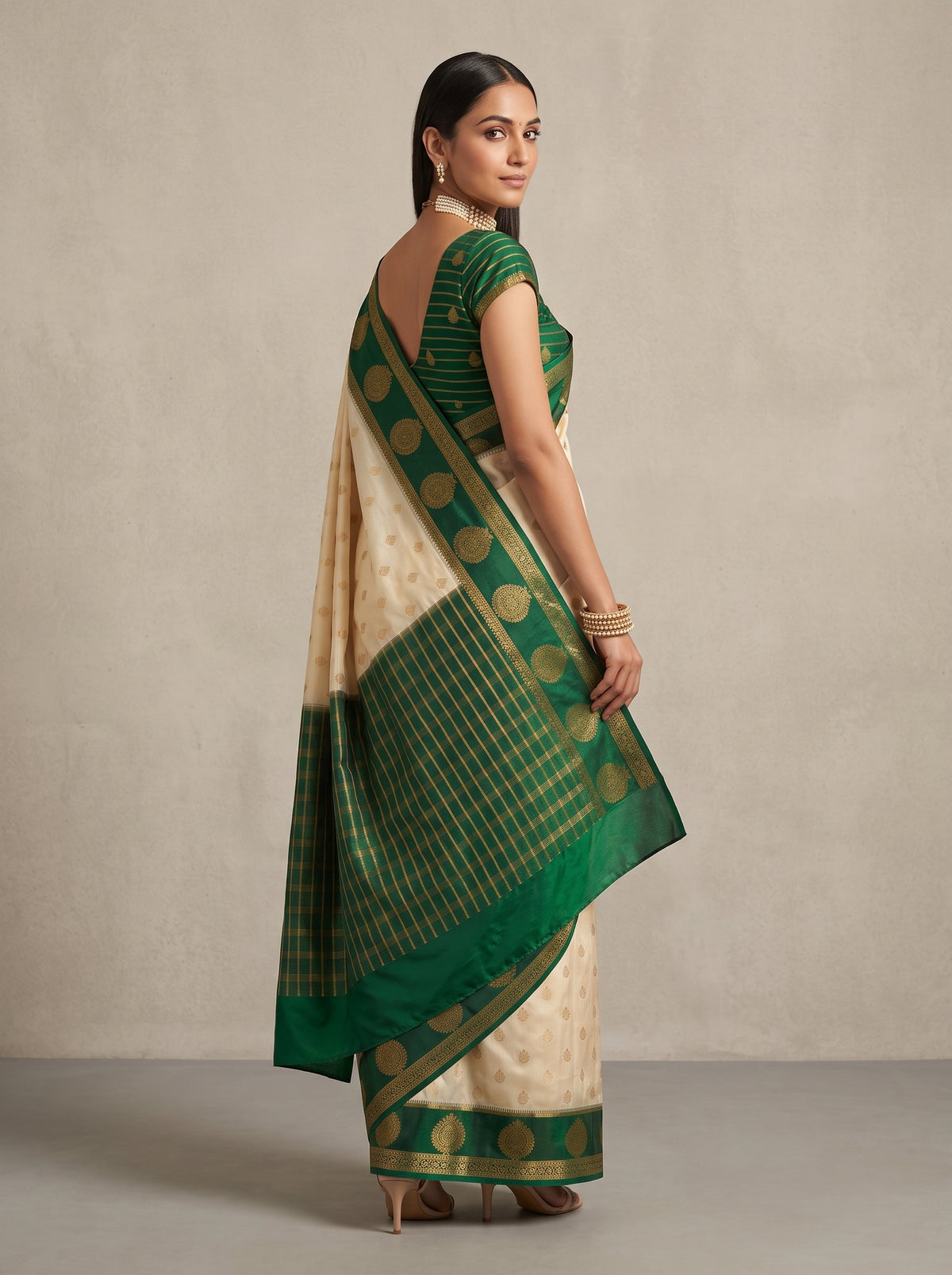 MIMOSA Half White Mysore Silk Saree — pose 7 styling detail