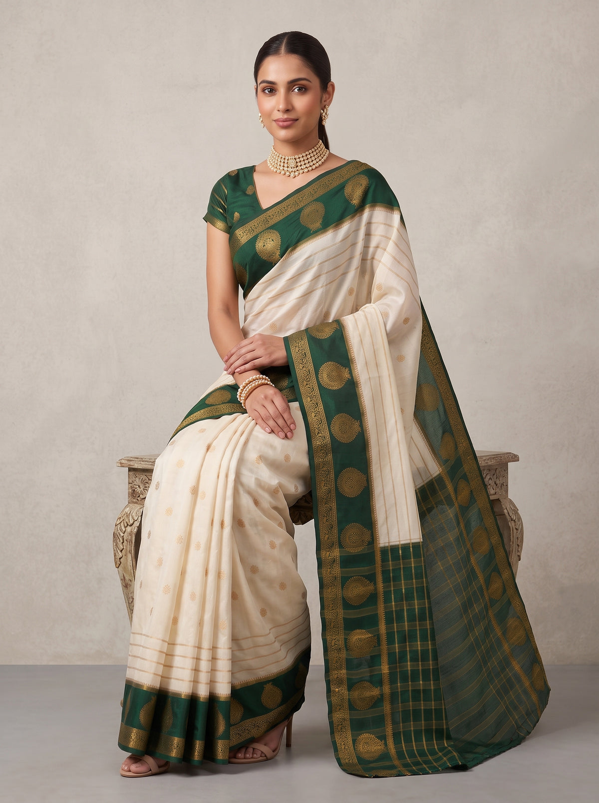 MIMOSA Half White Mysore Silk Saree — pose 8 styling detail
