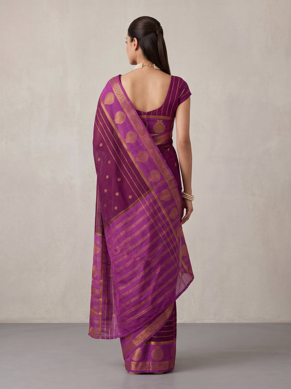 MIMOSA Jamun Mysore Silk Saree — pose 2 styling detail