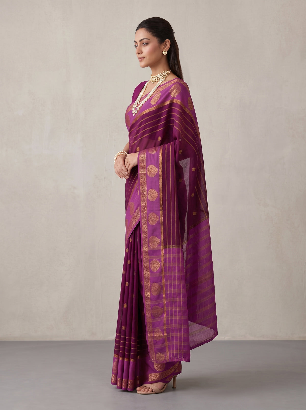 MIMOSA Jamun Mysore Silk Saree — pose 3 styling detail