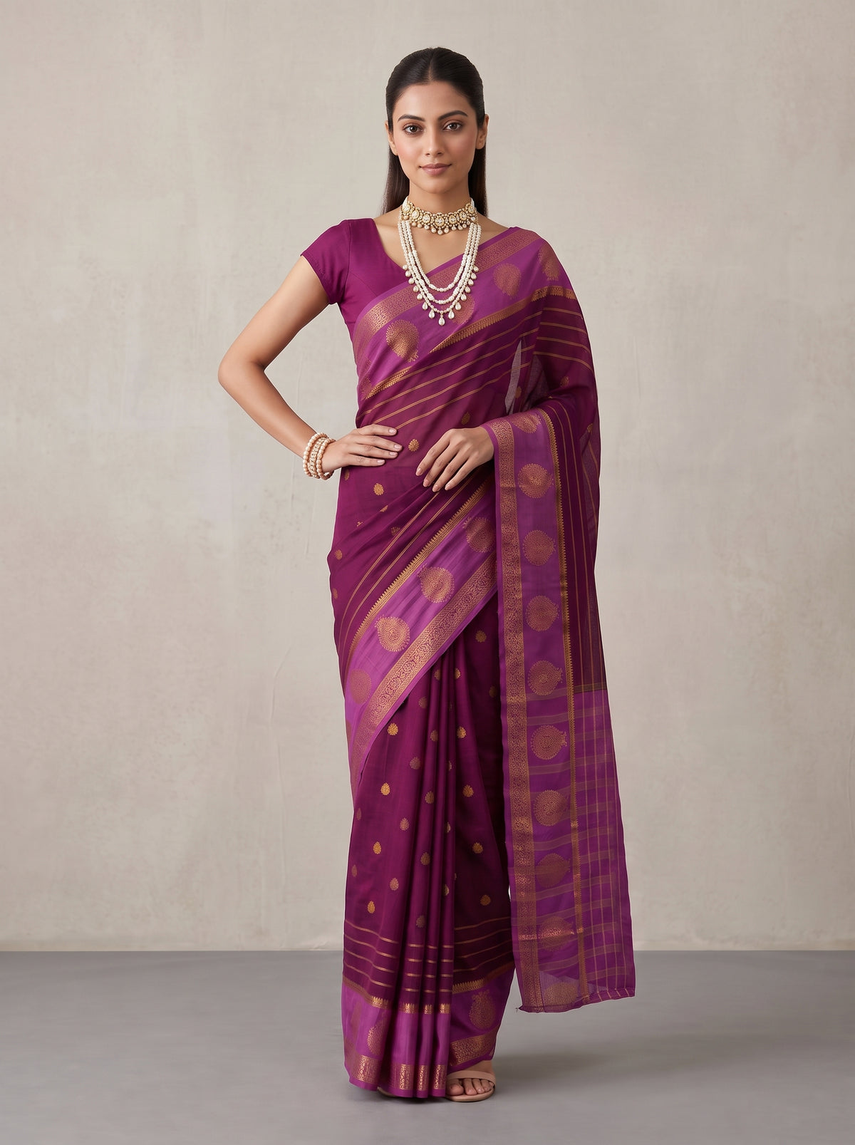 MIMOSA Jamun Mysore Silk Saree — pose 4 styling detail