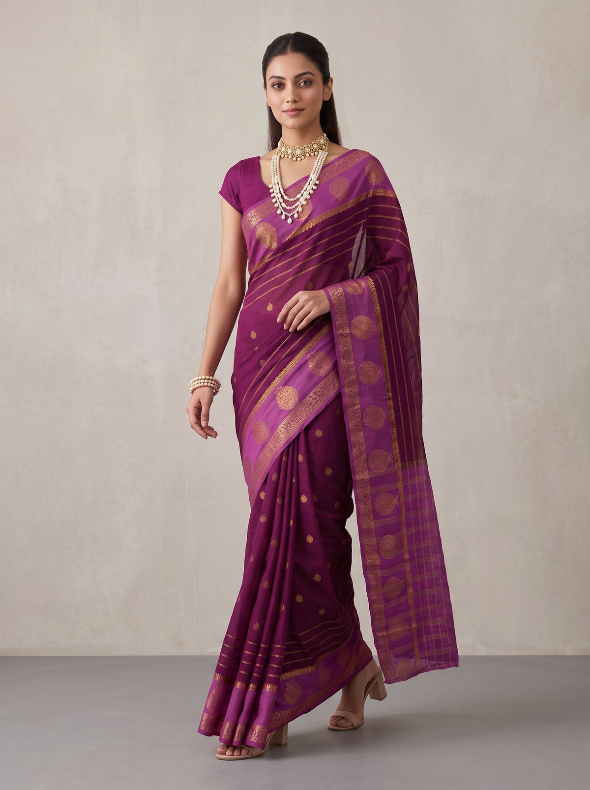 MIMOSA Jamun Mysore Silk Saree — pose 6 styling detail