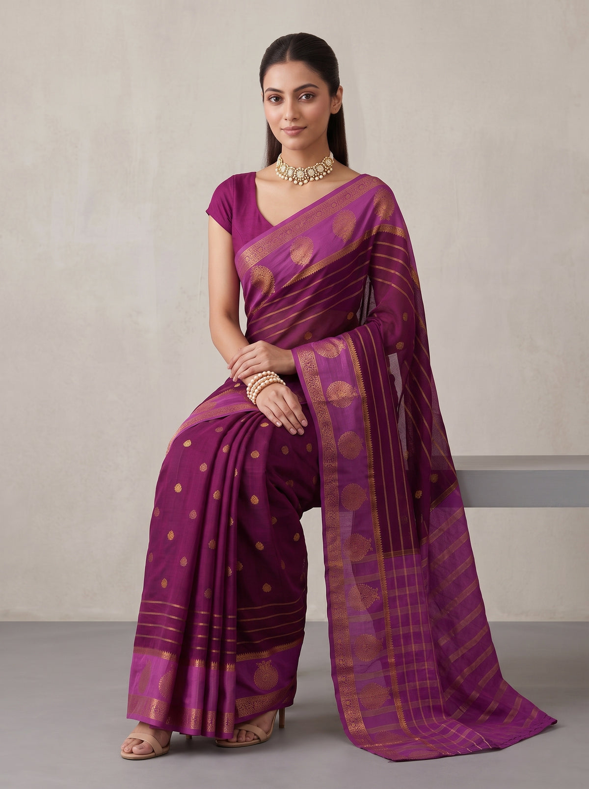 MIMOSA Jamun Mysore Silk Saree — pose 8 styling detail