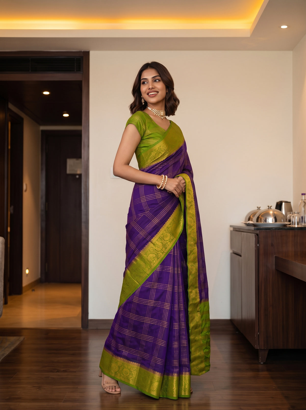 MIMOSA Jamun Mysore Silk Crepe Saree — pose 5 styling detail