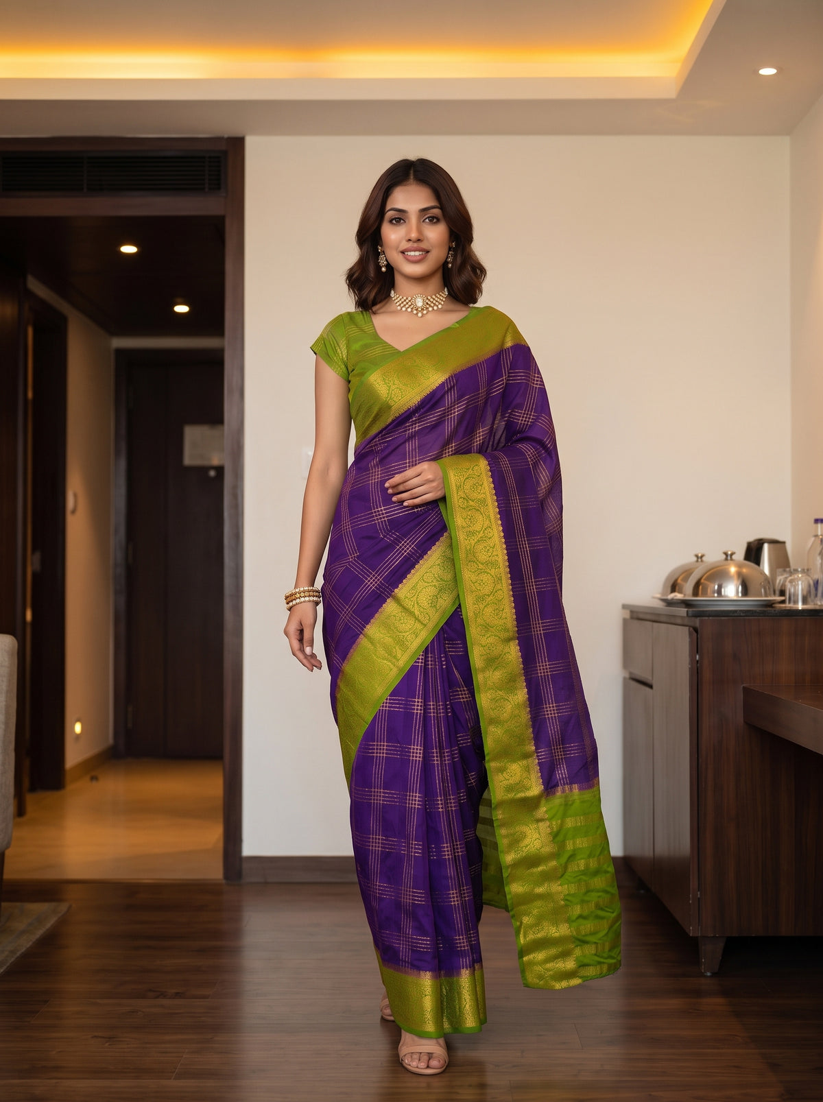 MIMOSA Jamun Mysore Silk Crepe Saree — pose 6 styling detail