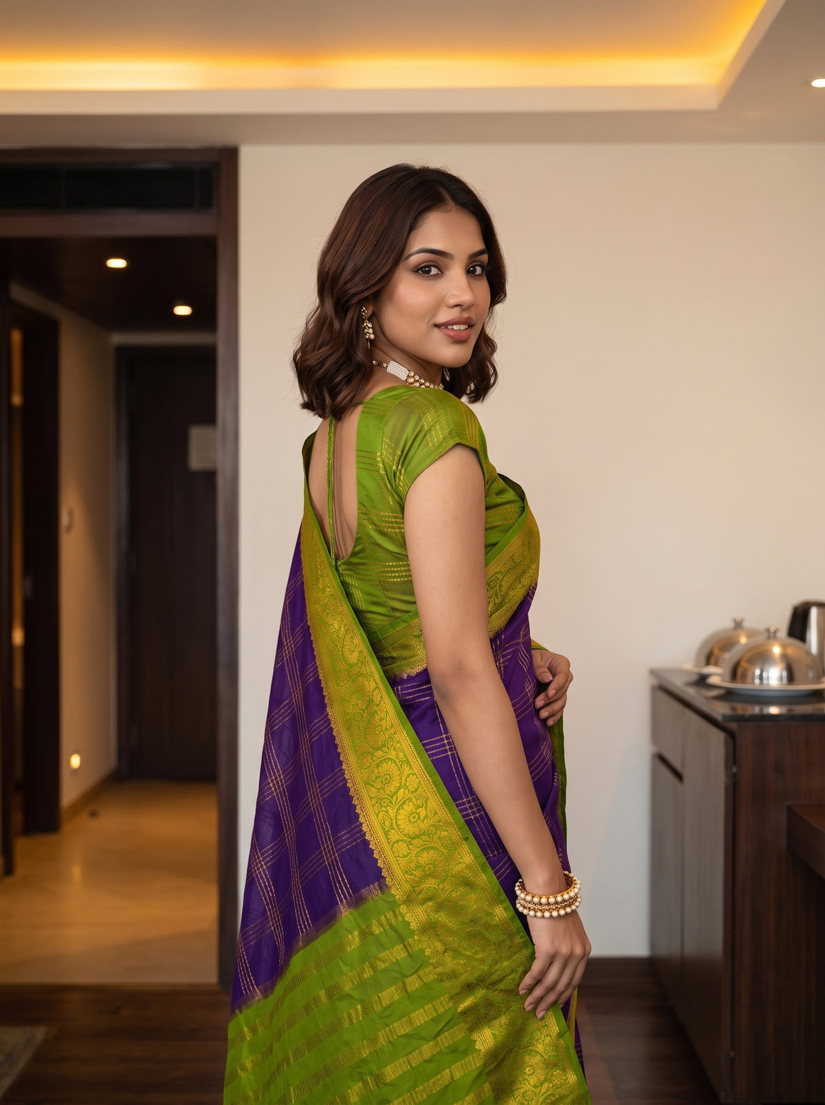MIMOSA Jamun Mysore Silk Crepe Saree — pose 7 styling detail
