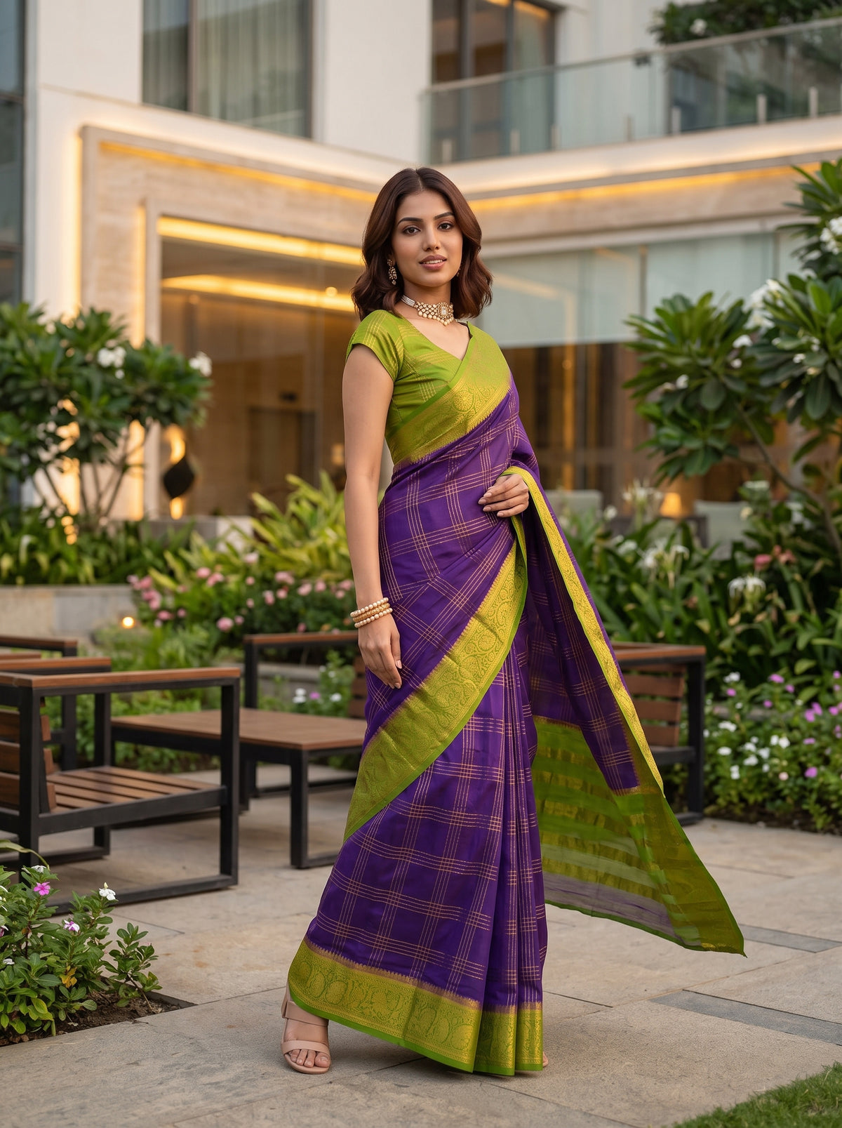 MIMOSA Jamun Mysore Silk Crepe Saree — pose 9 styling detail