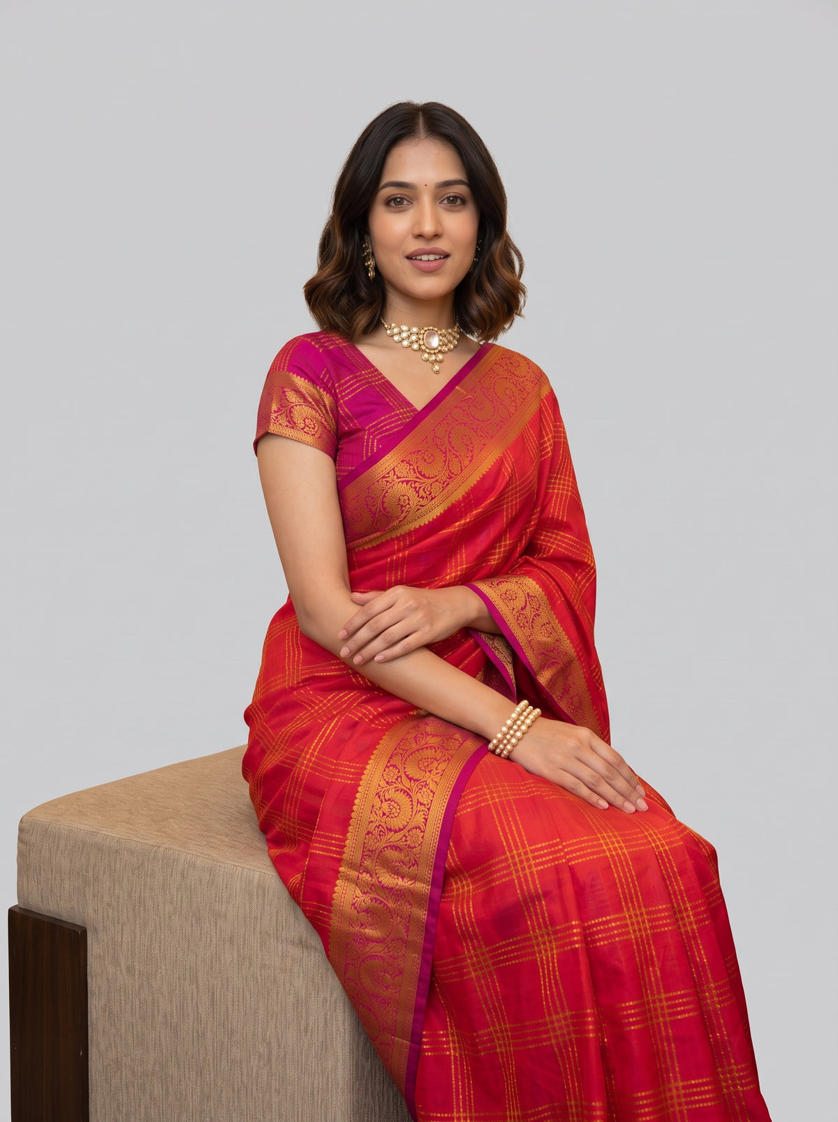 MIMOSA Orange Mysore Silk Crepe Saree — pose 8 styling detail