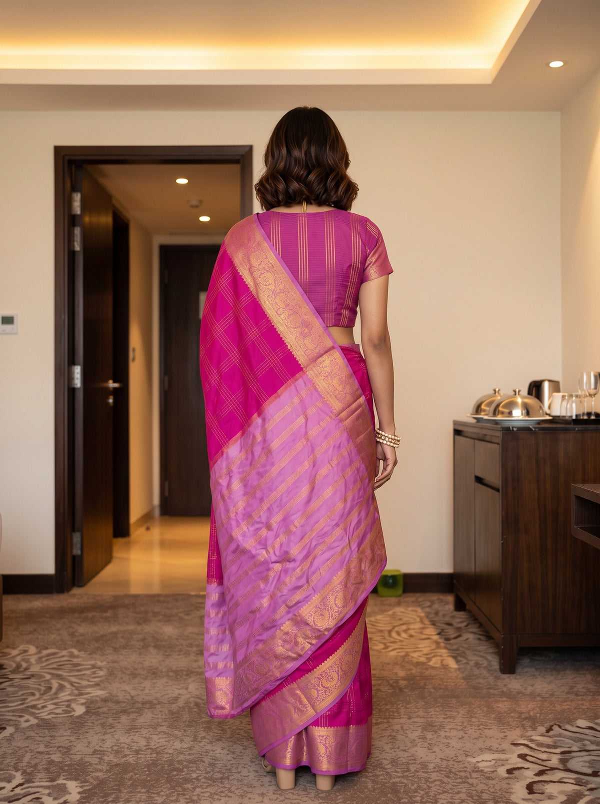 MIMOSA Rani Mysore Silk Crepe Saree — Saree shot pallu + body