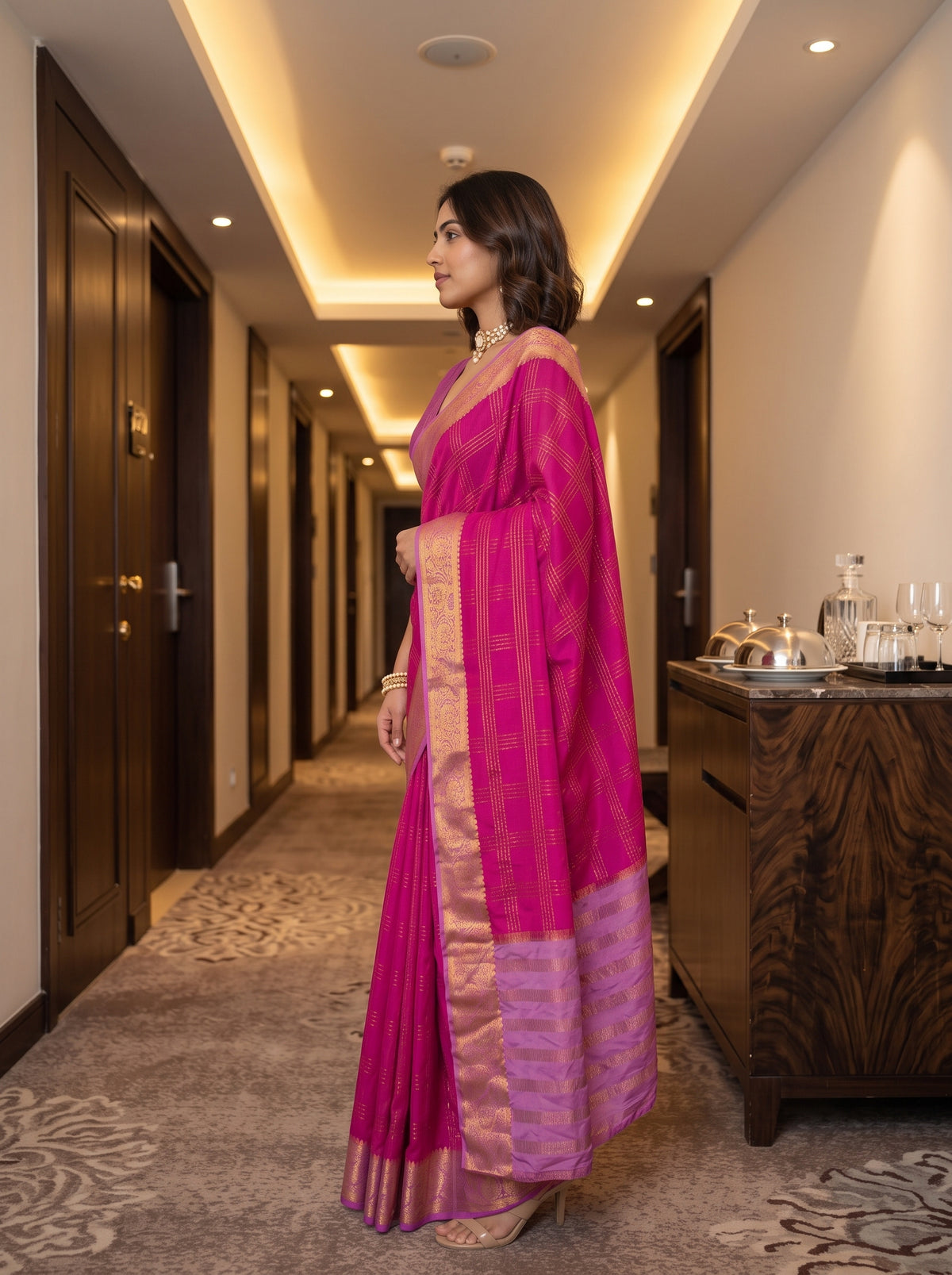 MIMOSA Rani Mysore Silk Crepe Saree — pose 3 styling detail
