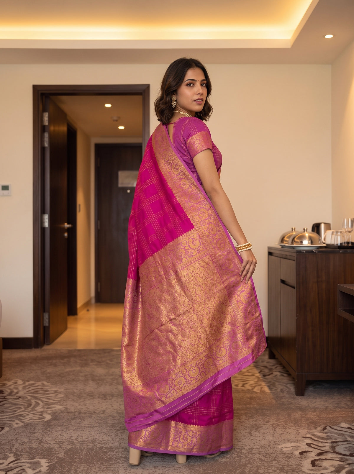 MIMOSA Rani Mysore Silk Crepe Saree — pose 5 styling detail