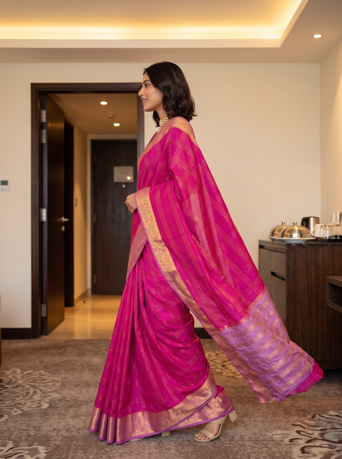 MIMOSA Rani Mysore Silk Crepe Saree — pose 6 styling detail