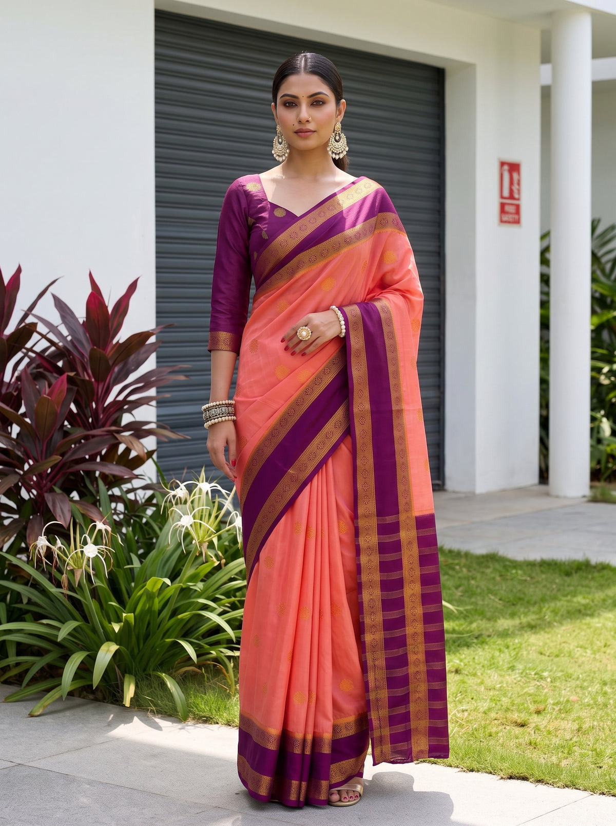 MIMOSA Peach Mysore Silk Saree — pose 5 styling detail