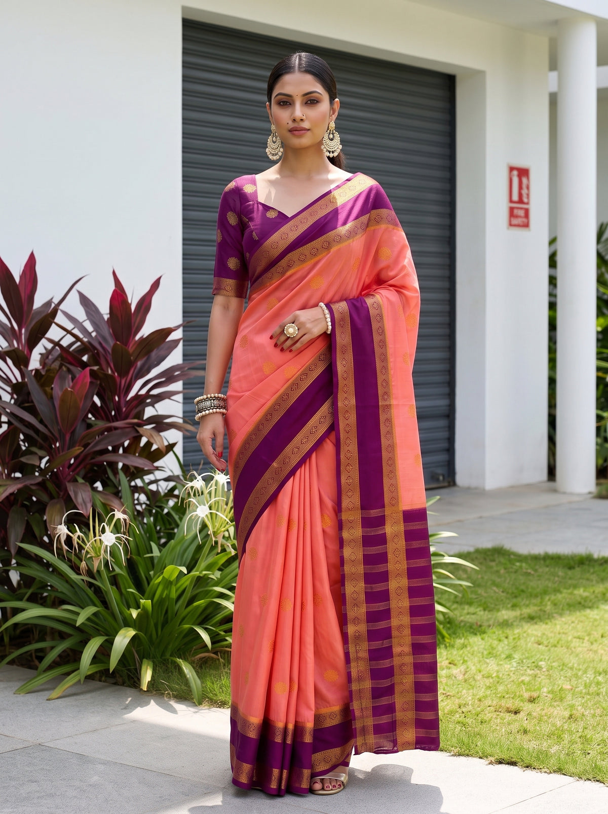 MIMOSA Peach Mysore Silk Saree — pose 6 styling detail