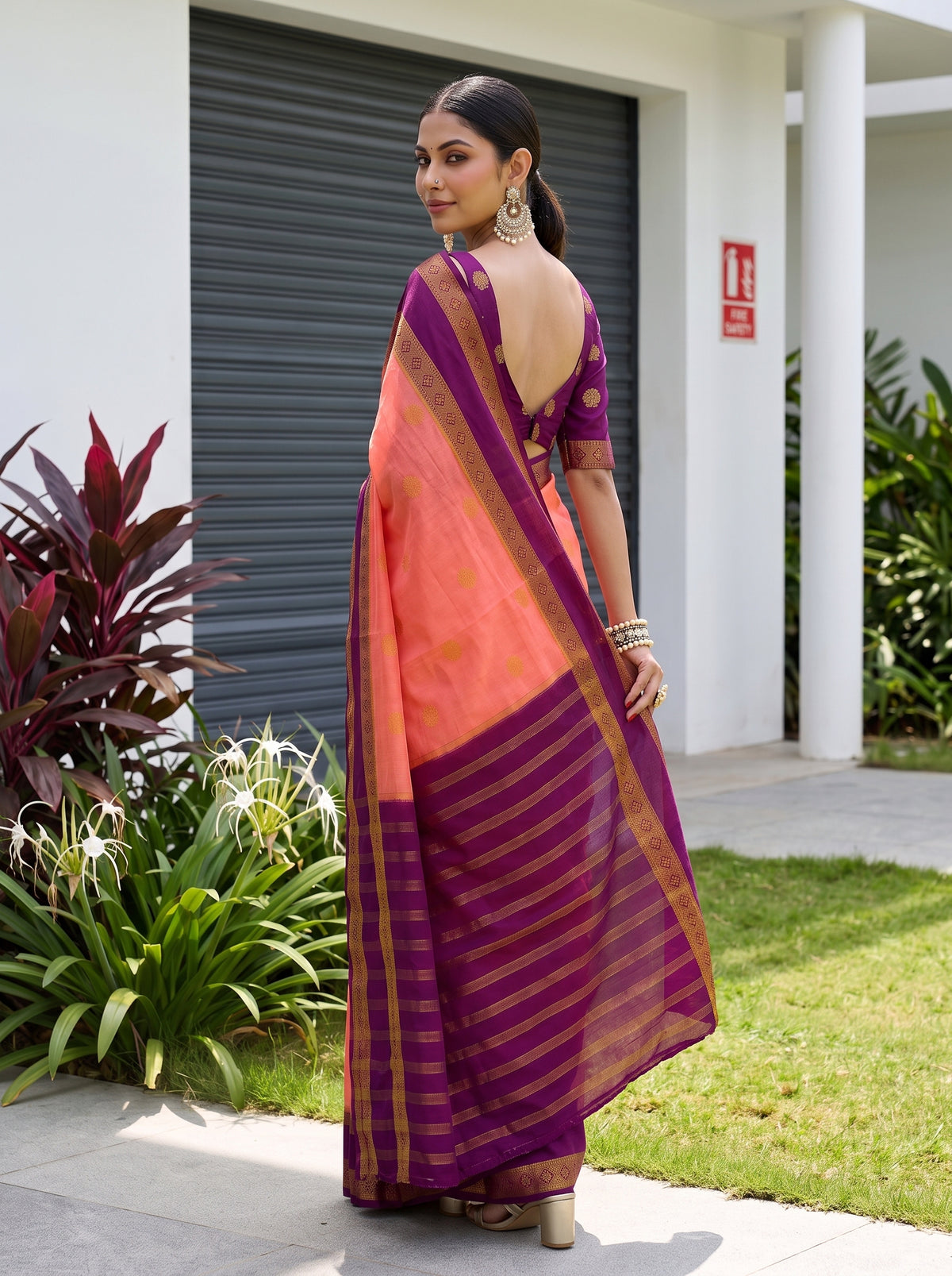 MIMOSA Peach Mysore Silk Saree — pose 7 styling detail