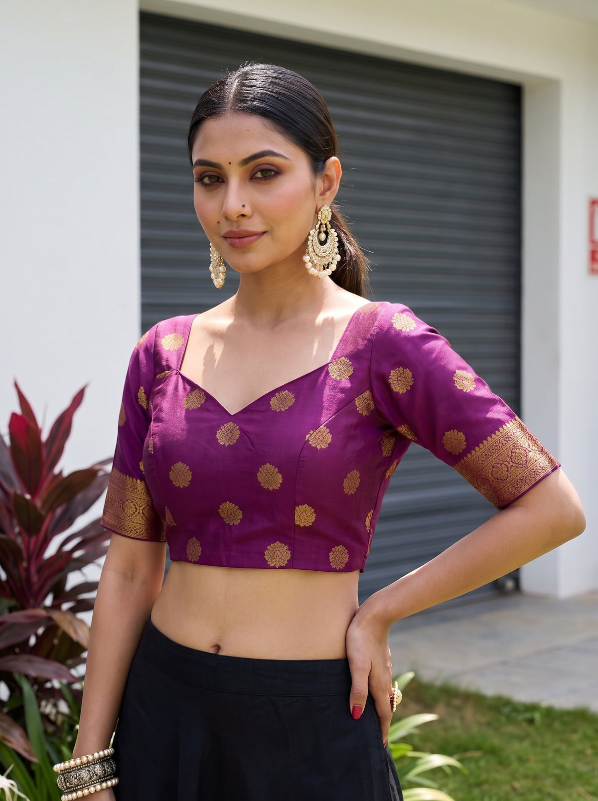 MIMOSA Peach Mysore Silk Saree — blouse close-up