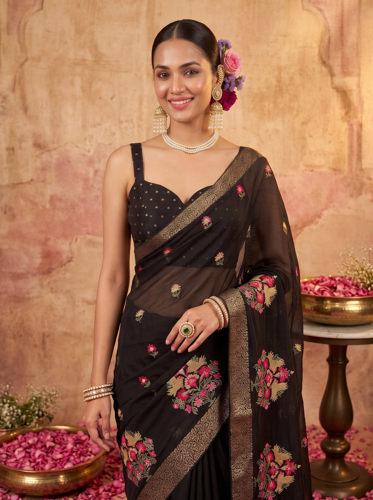 MIMOSA Black Jaipur Saree — pose 10 styling detail