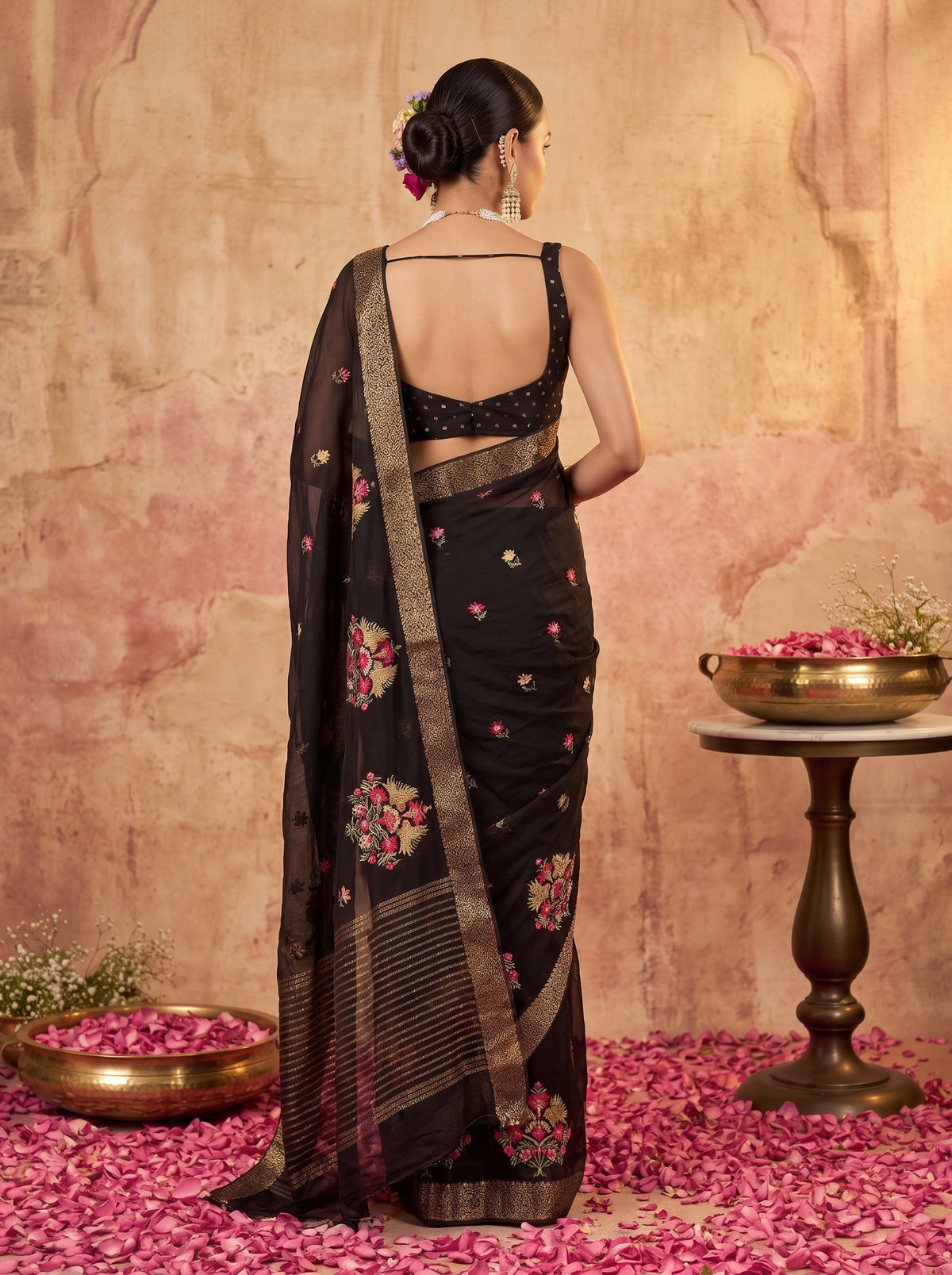MIMOSA Black Jaipur Saree — pose 2 styling detail