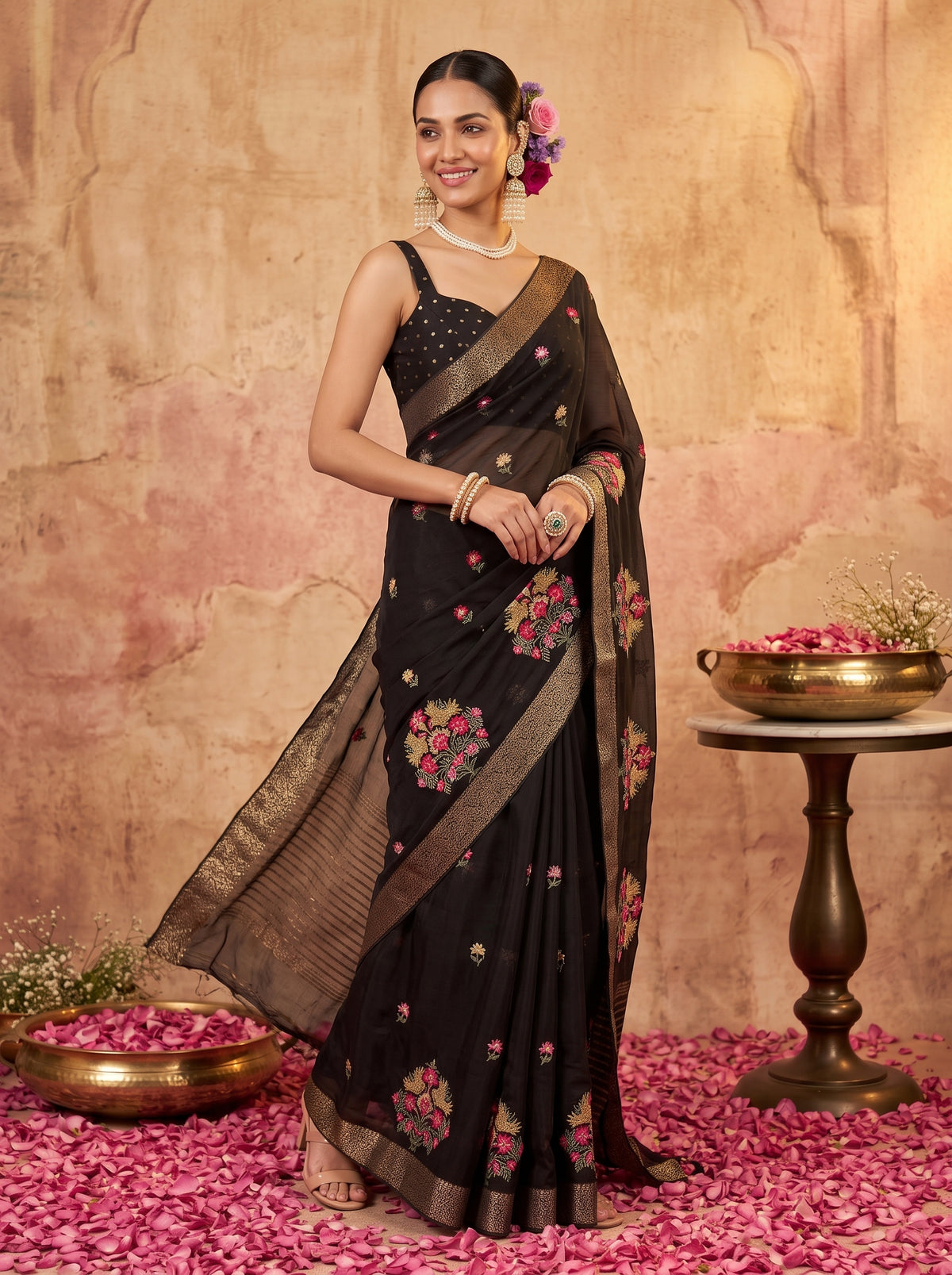 MIMOSA Black Jaipur Saree — pose 9 styling detail