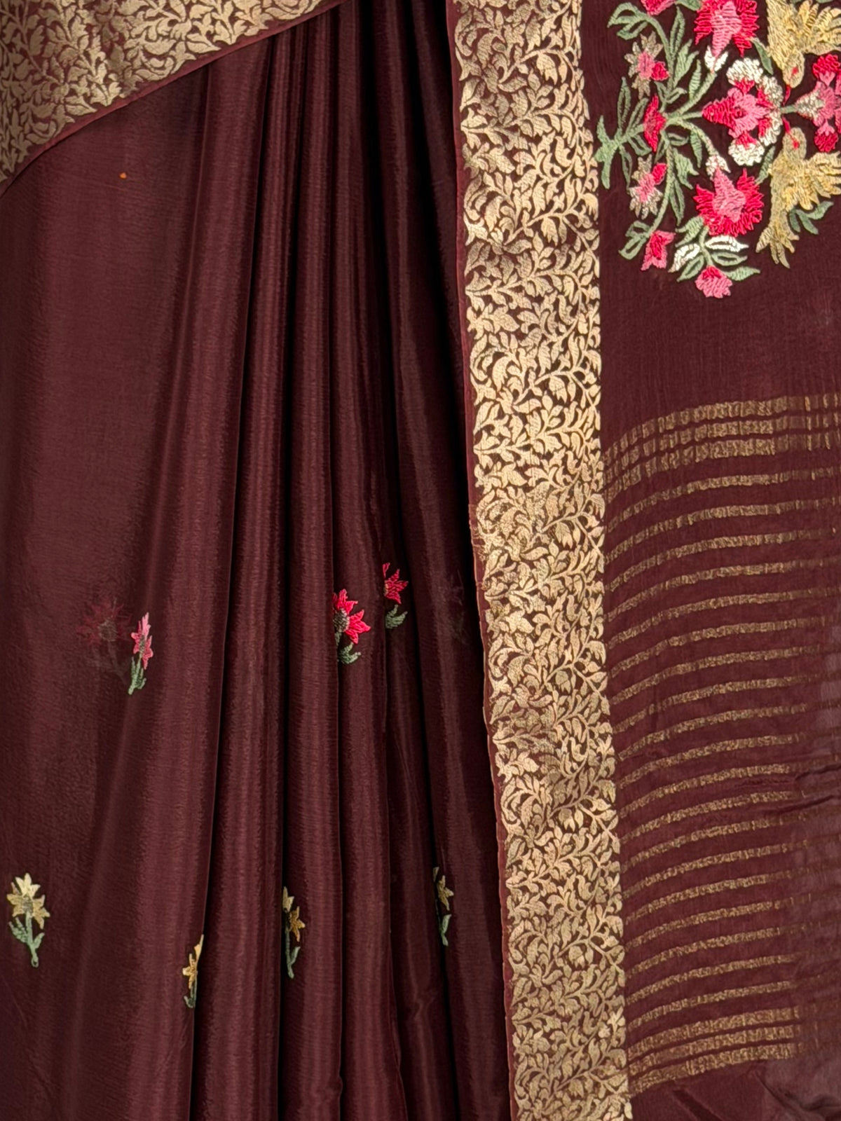 MIMOSA Chocolate Jaipur Saree — fleets shot full lifestyle