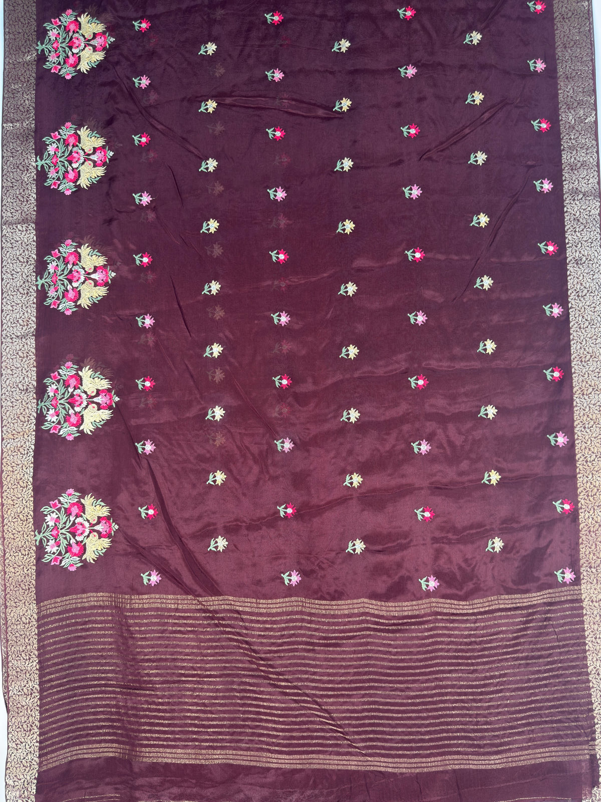 MIMOSA Chocolate Jaipur Saree — pallu and zari work detail