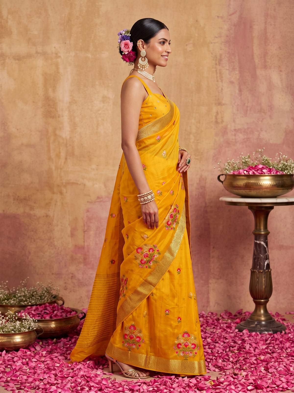 MIMOSA Gold Jaipur Saree — pose 3 styling detail