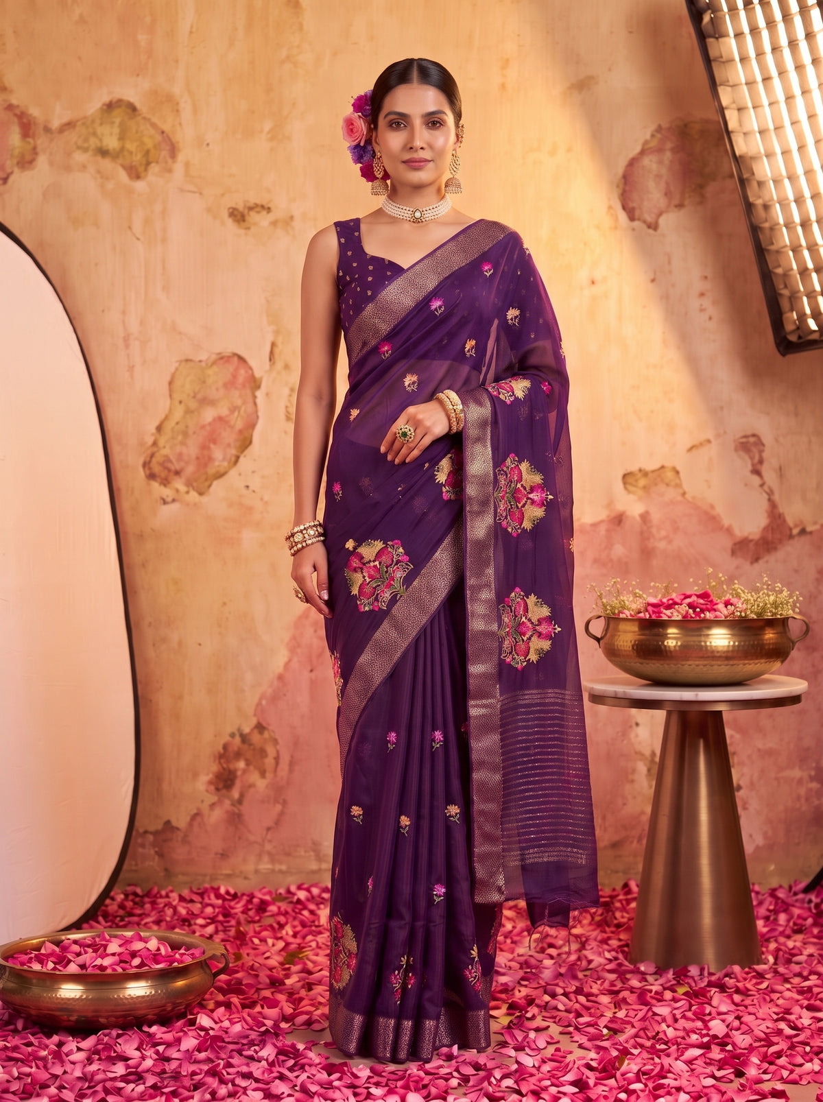 MIMOSA Jamun Jaipur Saree — front view on mannequin