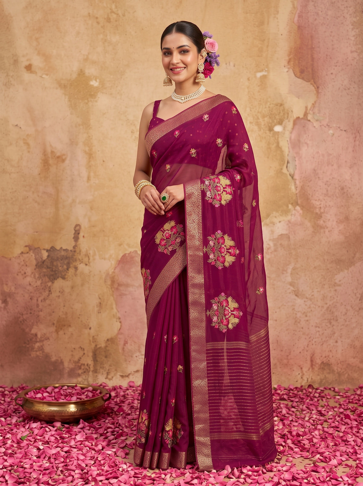 MIMOSA Magenta Jaipur Saree — pose 10 styling detail