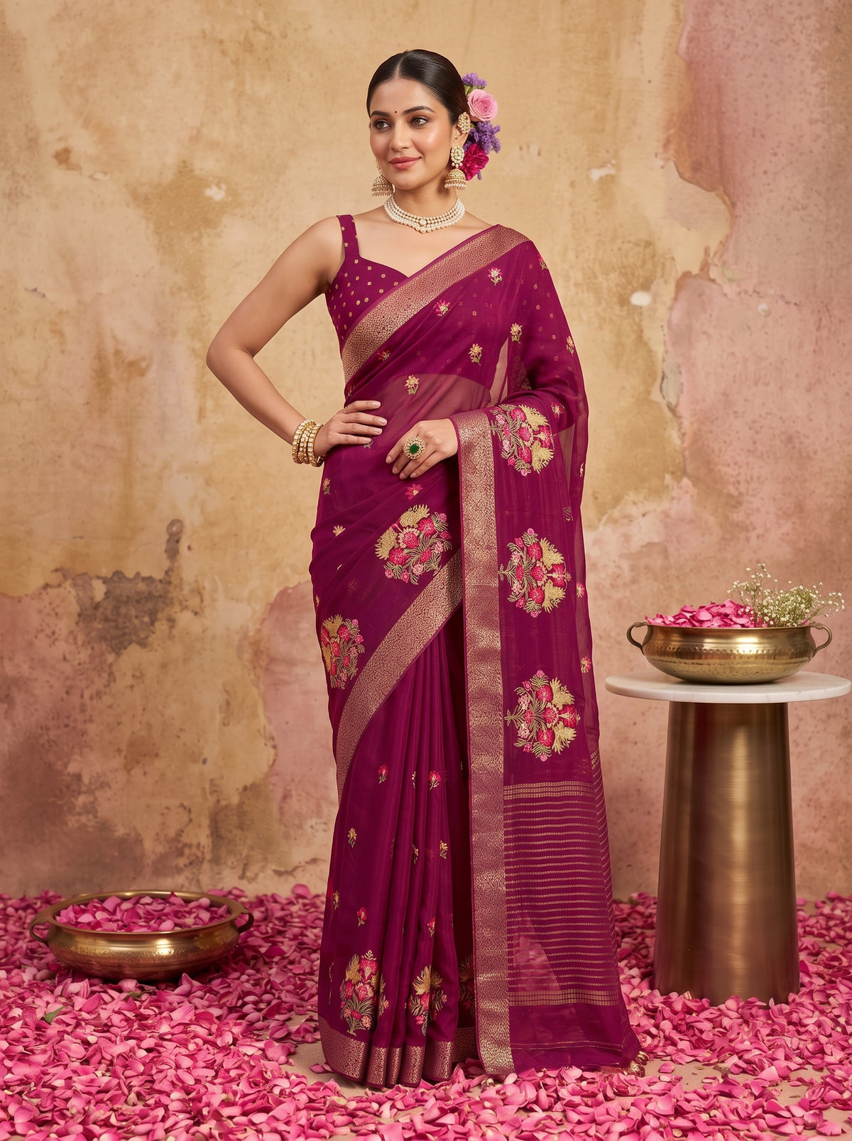 MIMOSA Magenta Jaipur Saree — pose 4 styling detail