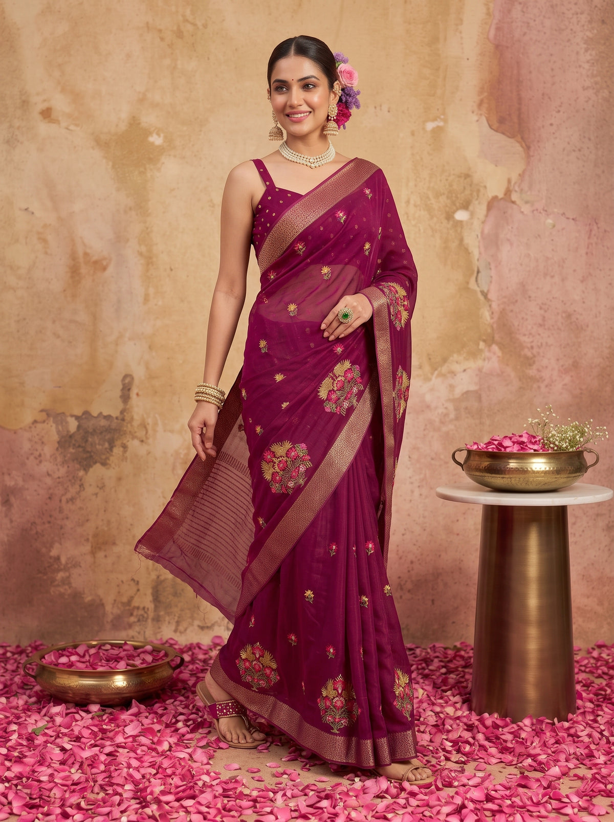 MIMOSA Magenta Jaipur Saree — pose 6 styling detail