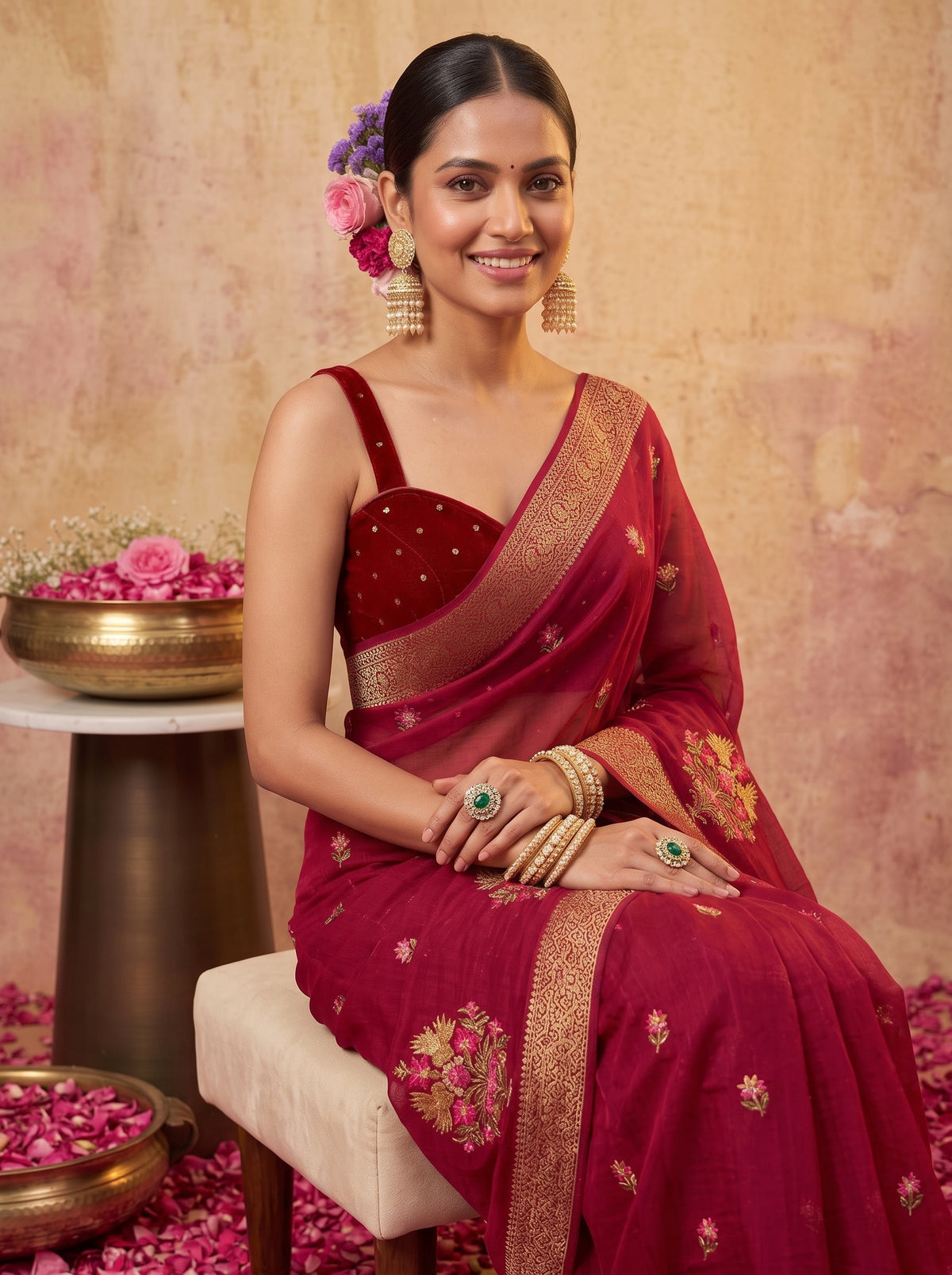 MIMOSA Maroon Jaipur Saree — pose 10 styling detail
