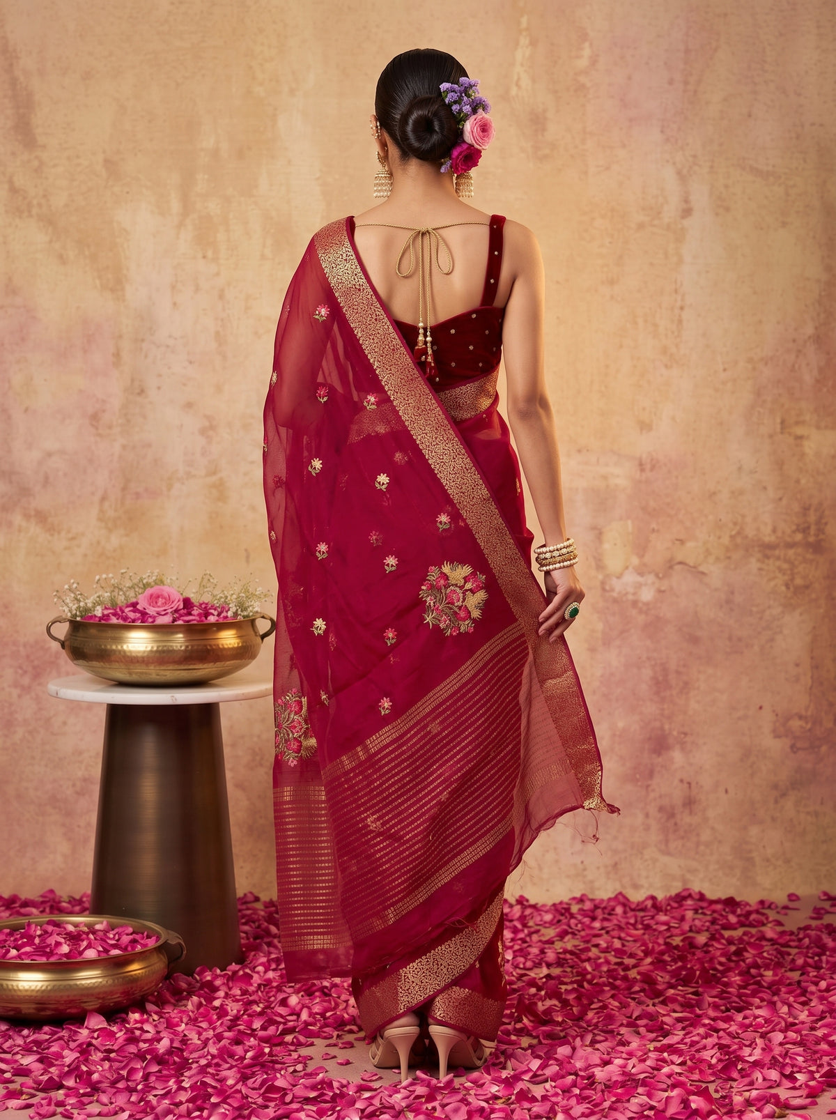 MIMOSA Maroon Jaipur Saree — pose 2 styling detail