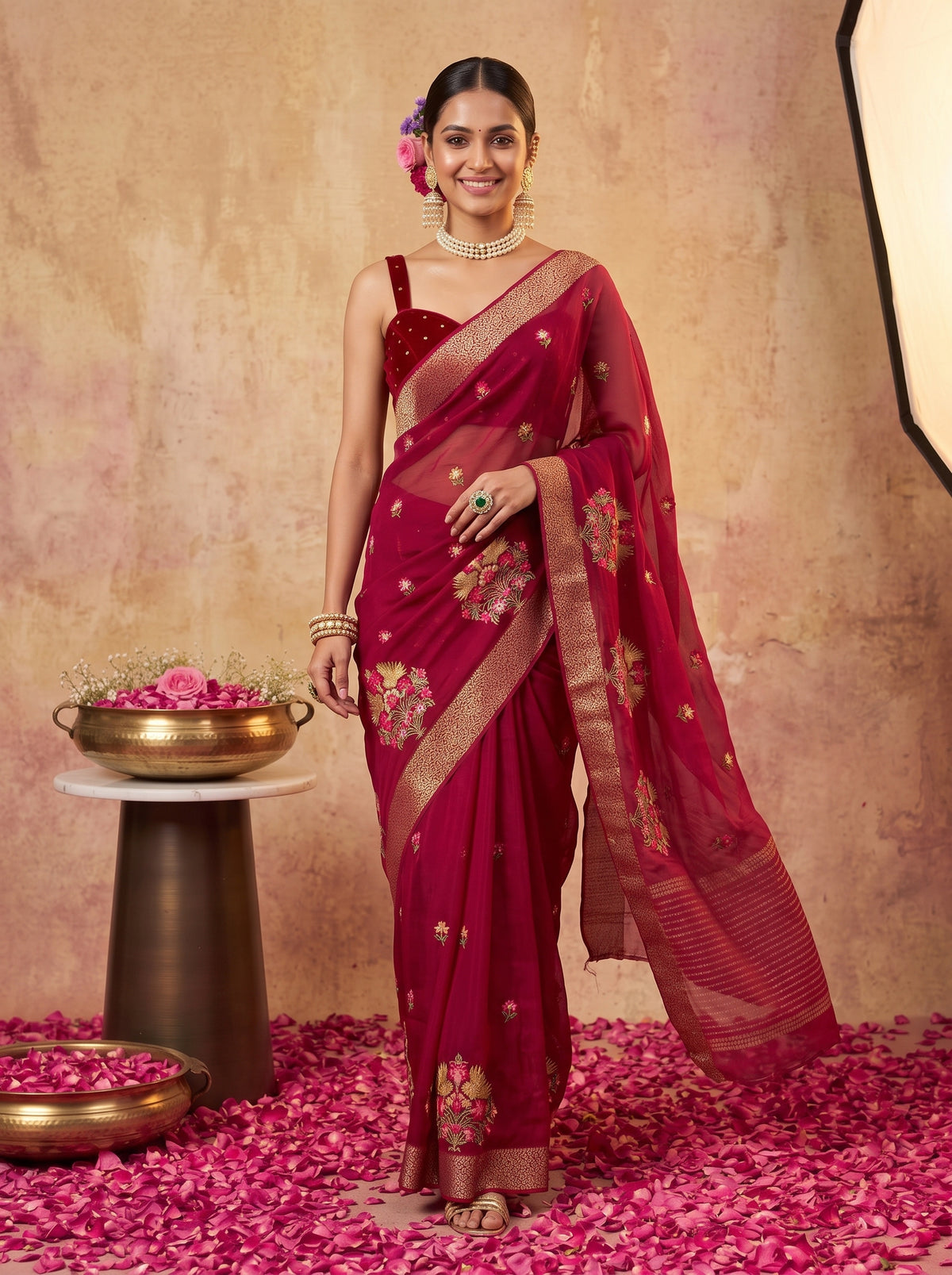 MIMOSA Maroon Jaipur Saree — pose 6 styling detail