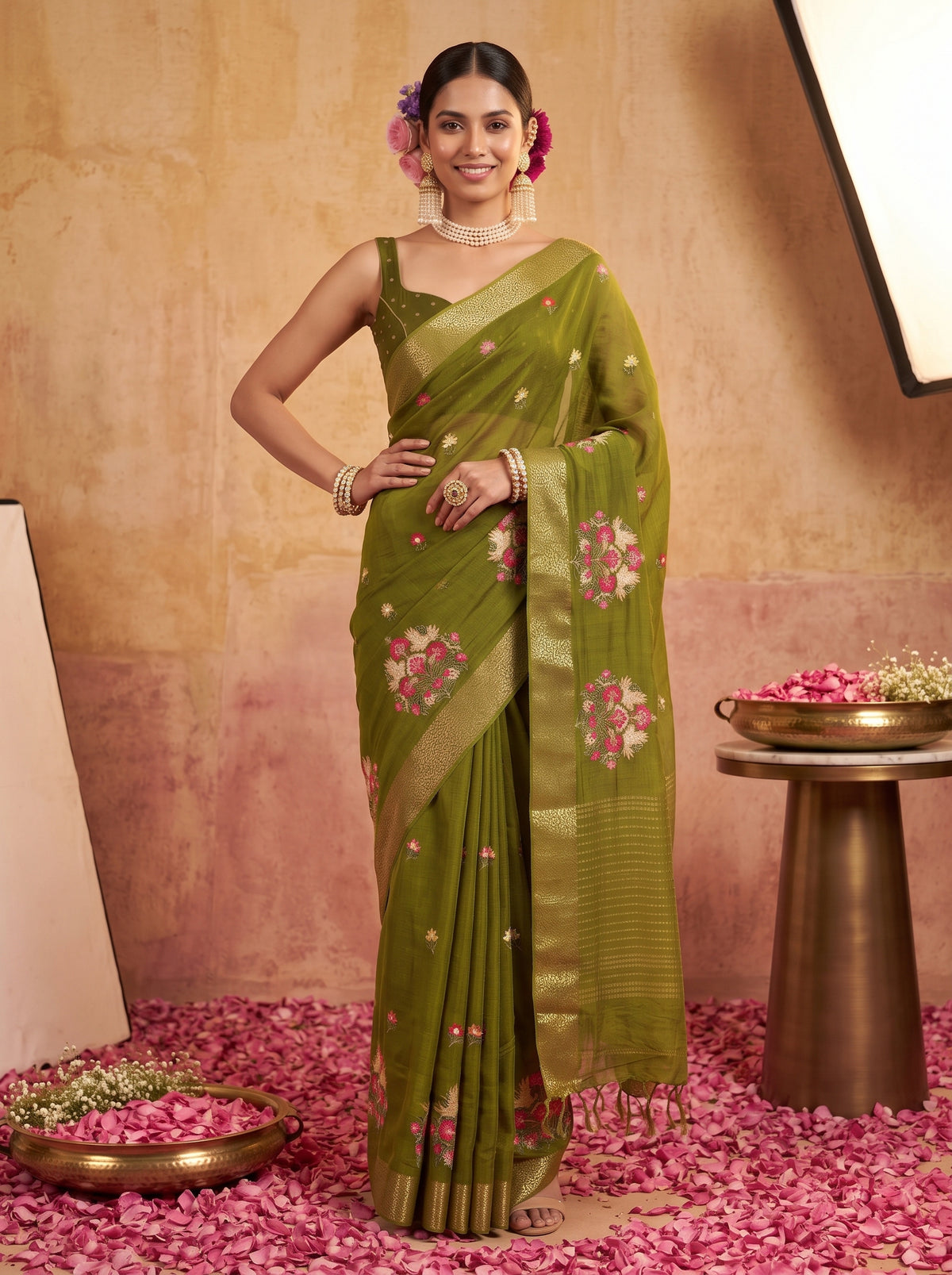 MIMOSA Olive Jaipur Saree — pose 4 styling detail