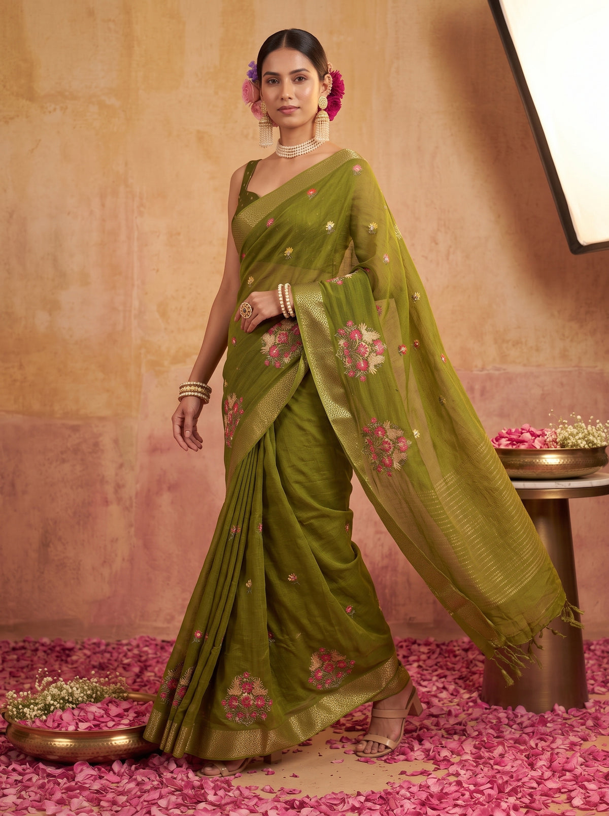 MIMOSA Olive Jaipur Saree — pose 6 styling detail