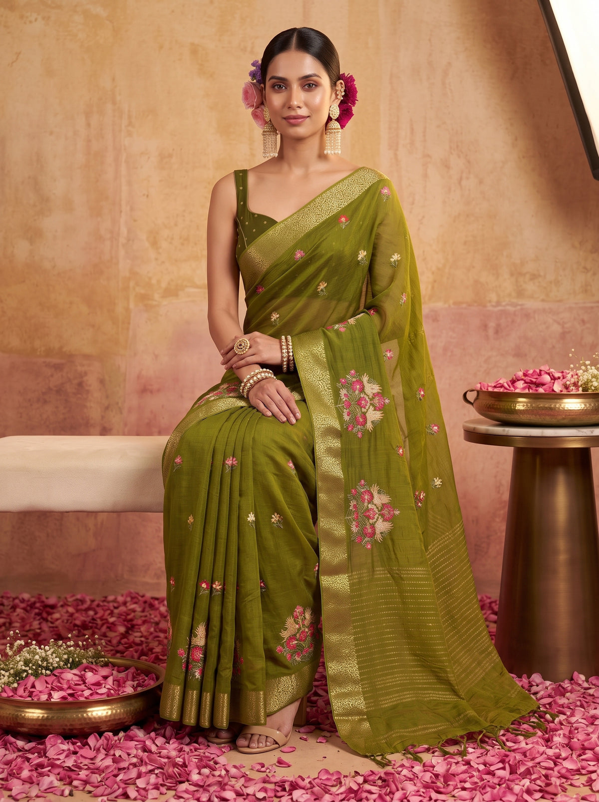 MIMOSA Olive Jaipur Saree — pose 8 styling detail