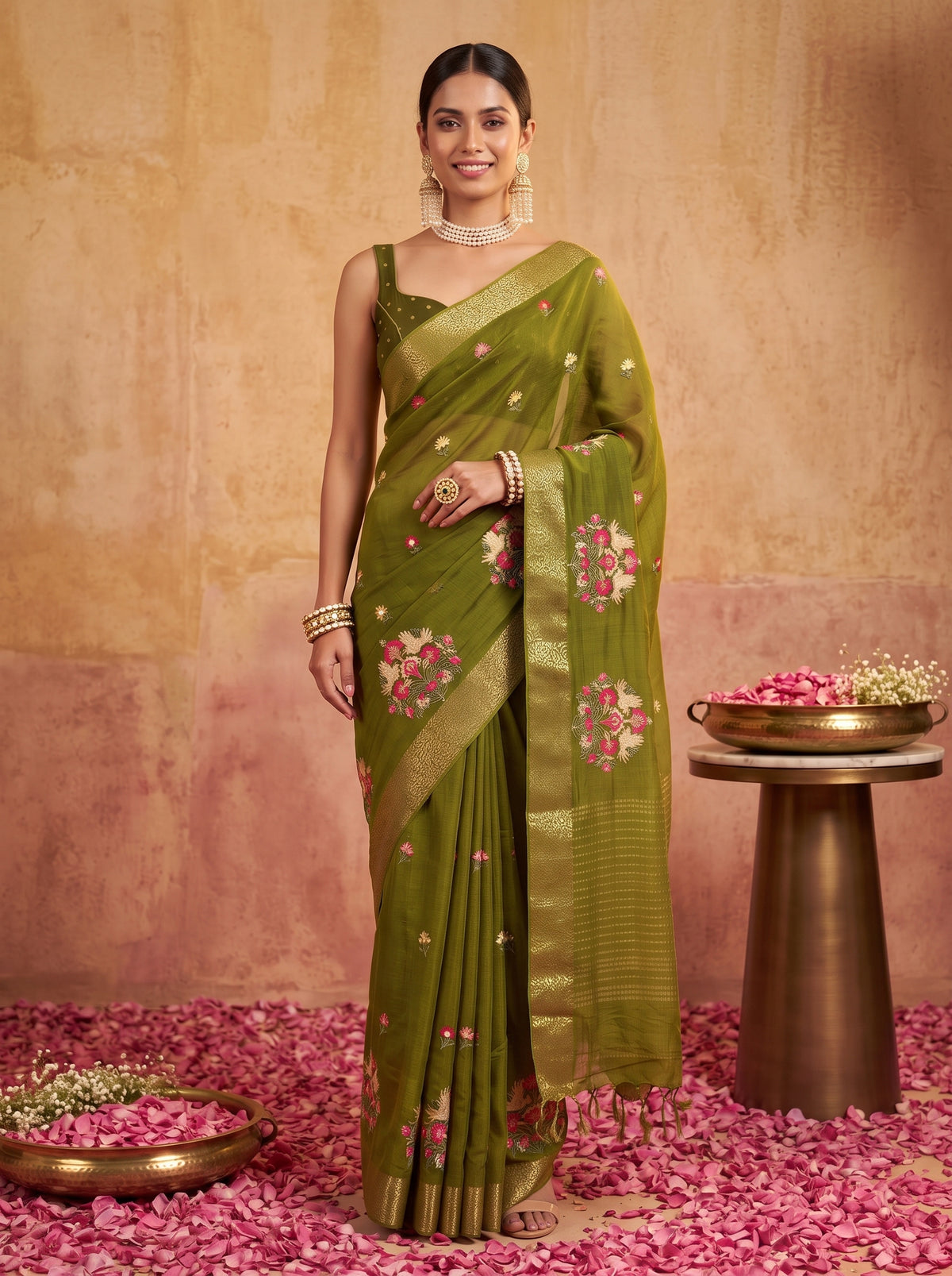 MIMOSA Olive Jaipur Saree — pose 9 styling detail