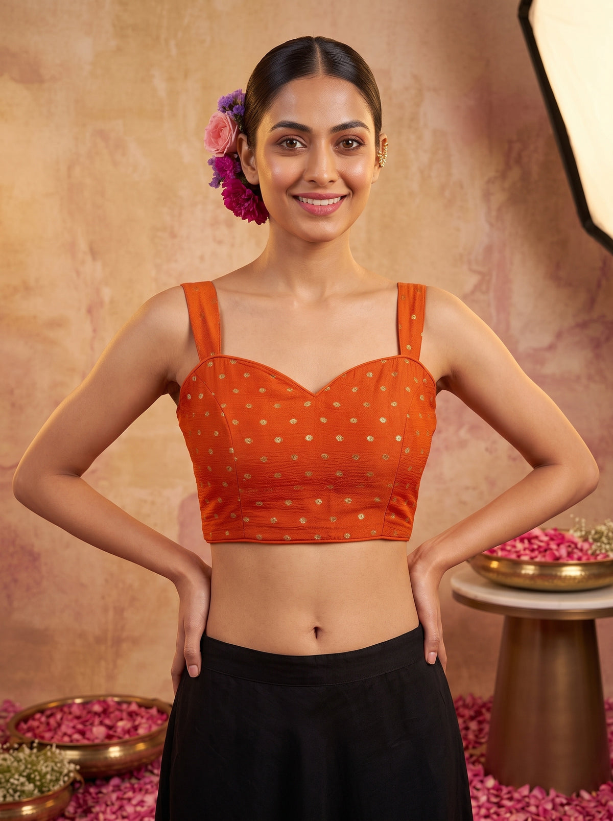 MIMOSA Orange Jaipur Saree — blouse close-up