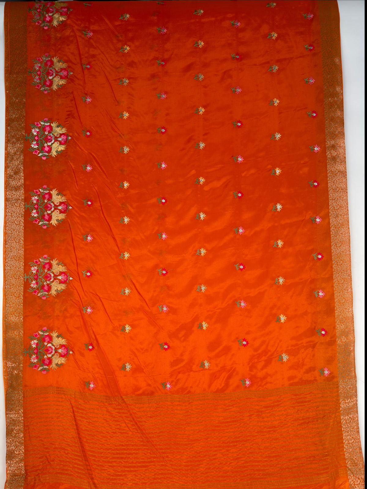 MIMOSA Orange Jaipur Saree — pallu and zari work detail