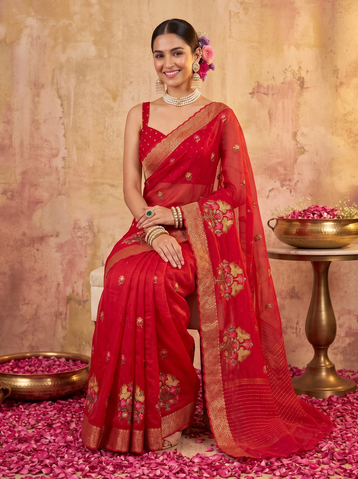 MIMOSA Red Jaipur Saree — pose 8 styling detail