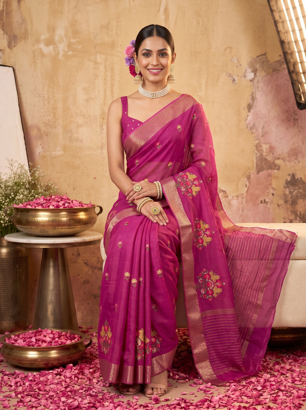 MIMOSA Wine Jaipur Saree — pose 8 styling detail