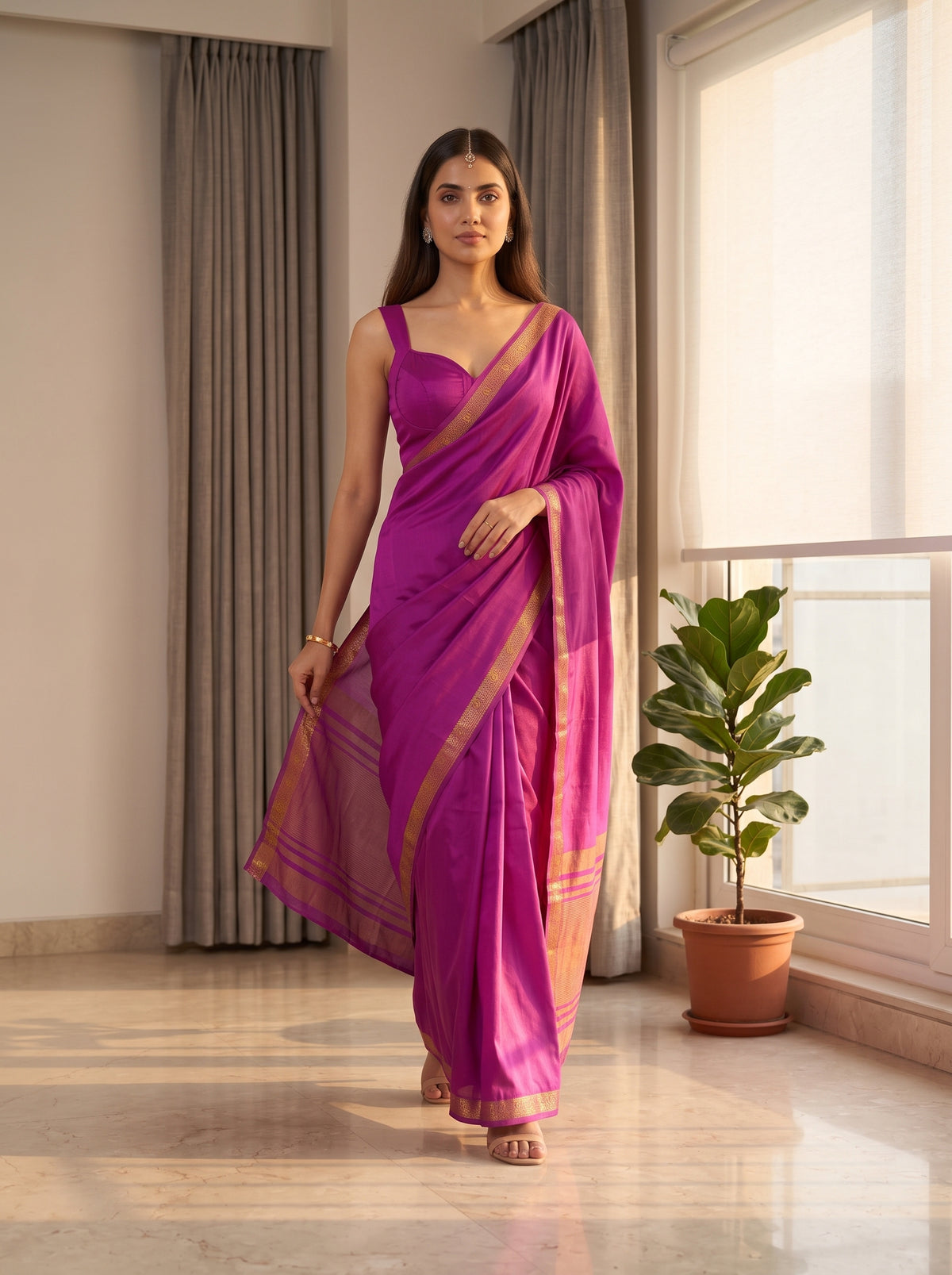 MIMOSA Lavender Mysore Silk Crepe Saree — pose 6 styling detail